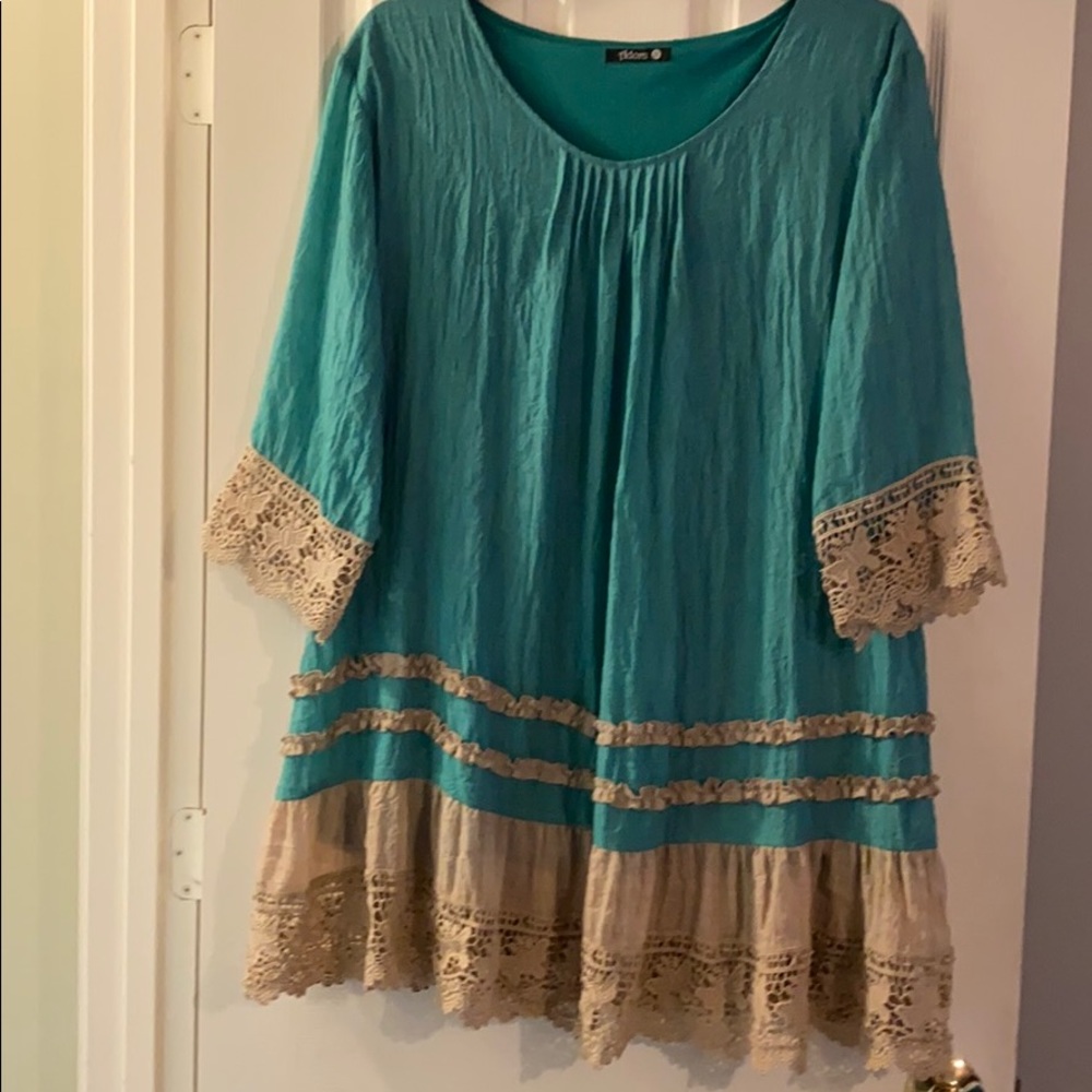 Aqua and beige lace dress